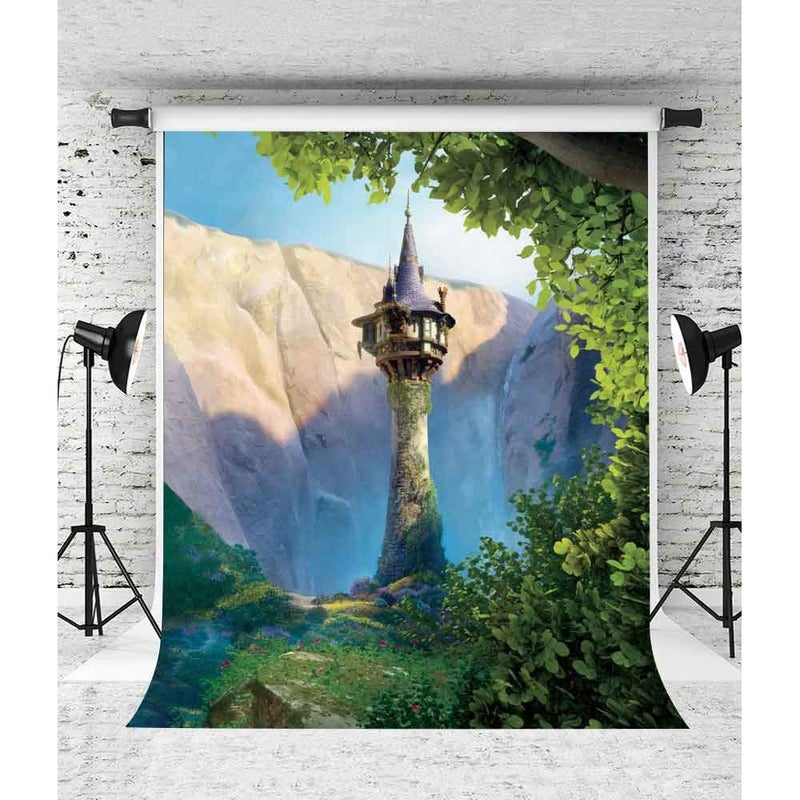 EOA 5(W) x7(H) FT Cartoon Princess Tower Backdrop Fairytale Story Rapunzel Photography Background Baby Shower Children Kids Birthday Party Events Cake Table Decoration Photoshot Props - Image 3